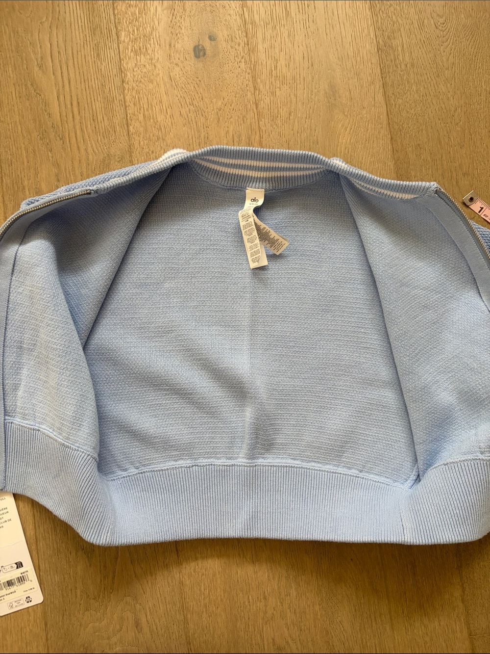 EUC alo tennis club sweater knit full zip jacket seashell blue/white small - Picture 8 of 14